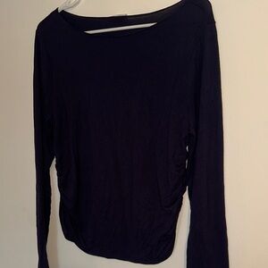 Navy Blue Women's Long Sleeve Top with Ruching Sides